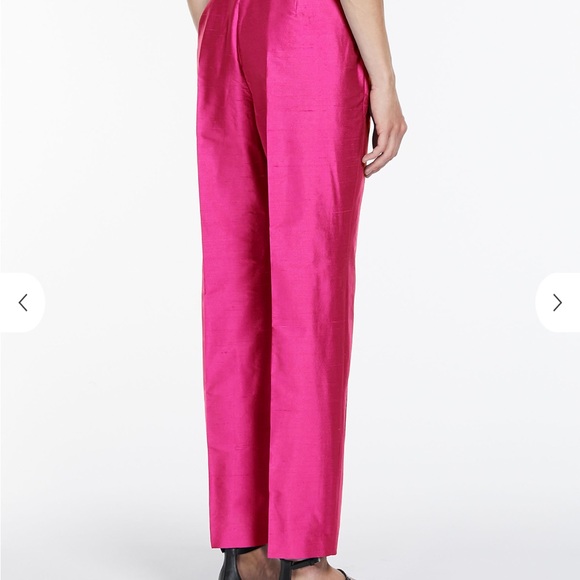 MaxMara Studio Silk Shantung Fuchsia Straight-fit Trousers Sz 8 - Picture 3 of 7